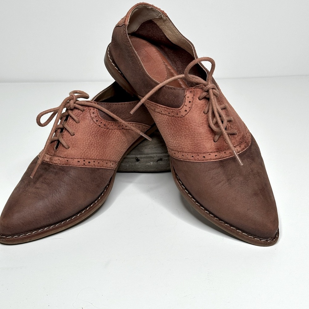 Frye Delia Saddle Leather Pointed Toe Oxford Shoe- Size 10